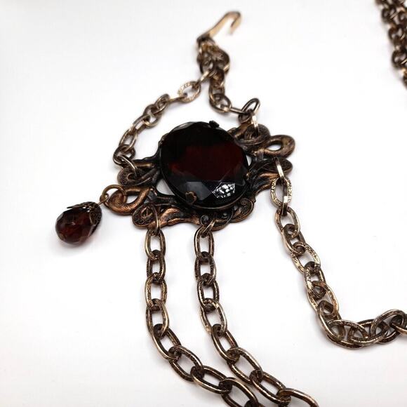 Vintage Hong Kong Boho Chain Belt Brown Glass Stones 32" Filigree 1960s - Picture 3 of 10